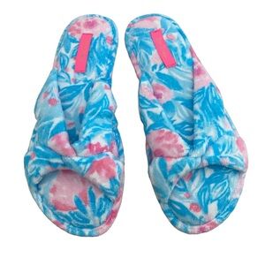 Lilly Pulitzer slides slippers velvet my little peony size 7/8 bindi blue pink